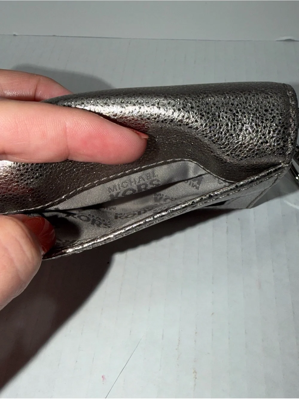 Michael Kors Metallic Pewter Keyring Phone Wallet